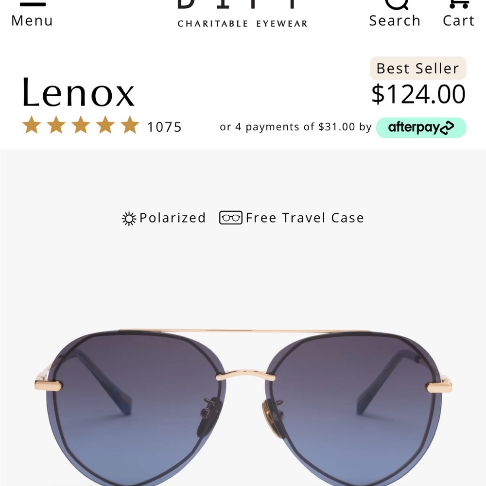 Diff Lenox Gold and Blue Aviator Sunglasses